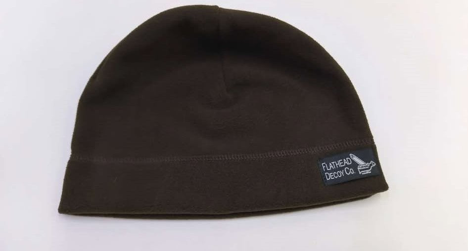 Beanies with woven Flathead Decoys Logo patch