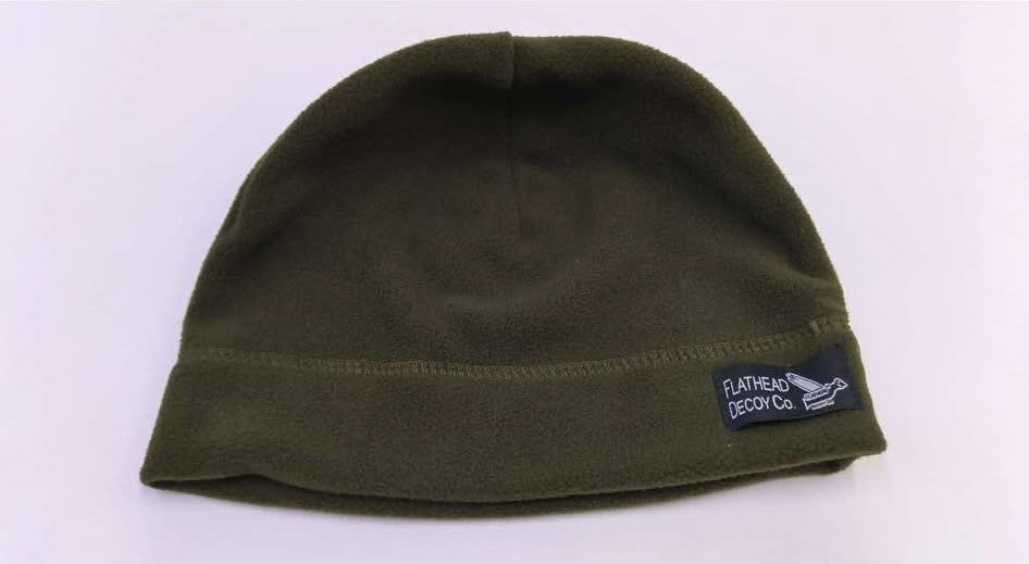Beanies with woven Flathead Decoys Logo patch