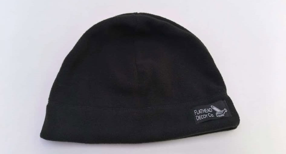 Beanies with woven Flathead Decoys Logo patch