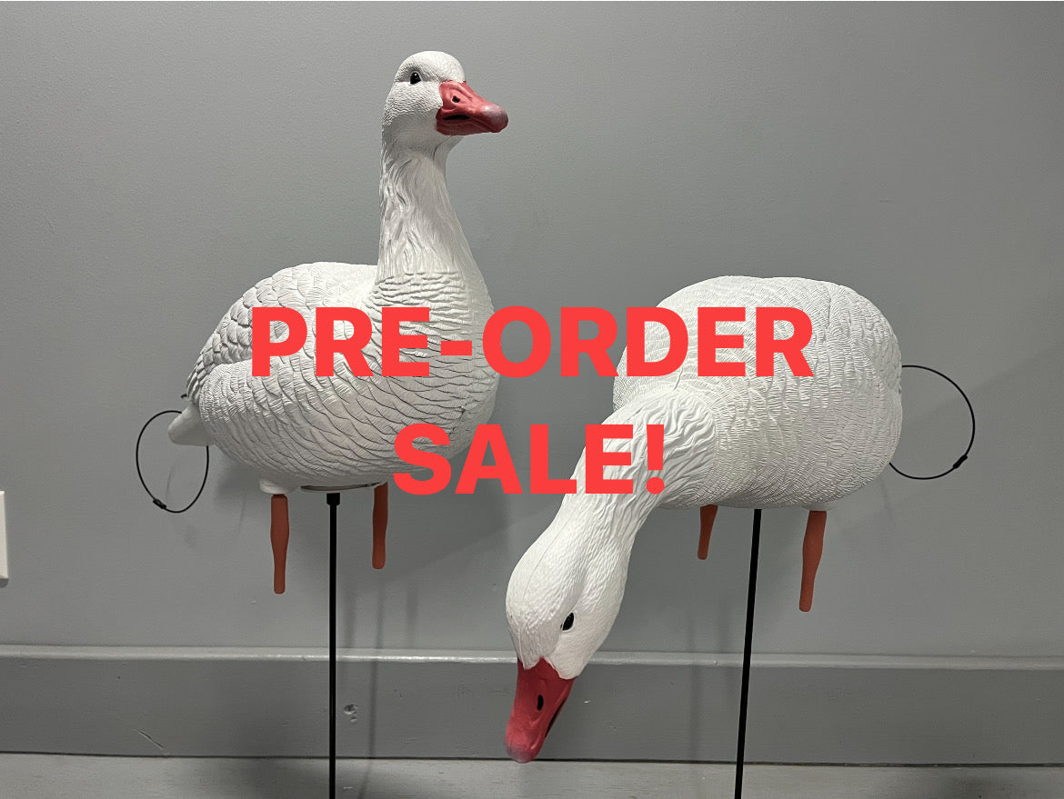 “PRE-ORDER SALE” Full Body Snow Goose Decoys "PE PLASTIC" (hard body) with Ring Bases - "Per 6-Pack"