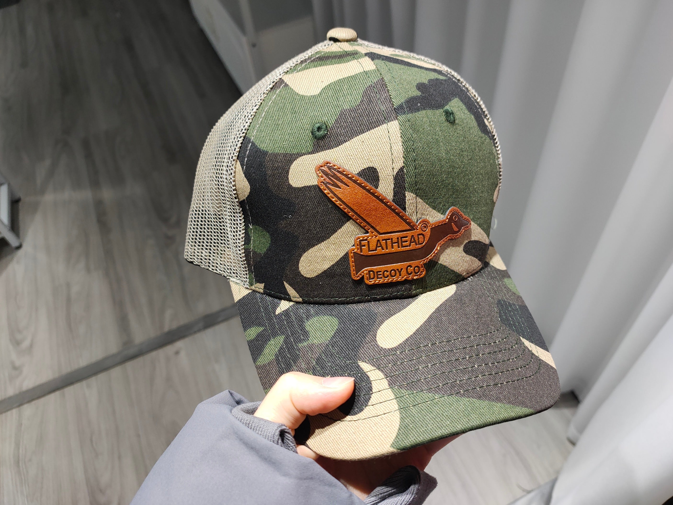 Army Camo SnapBack Cap w/Leather Patch