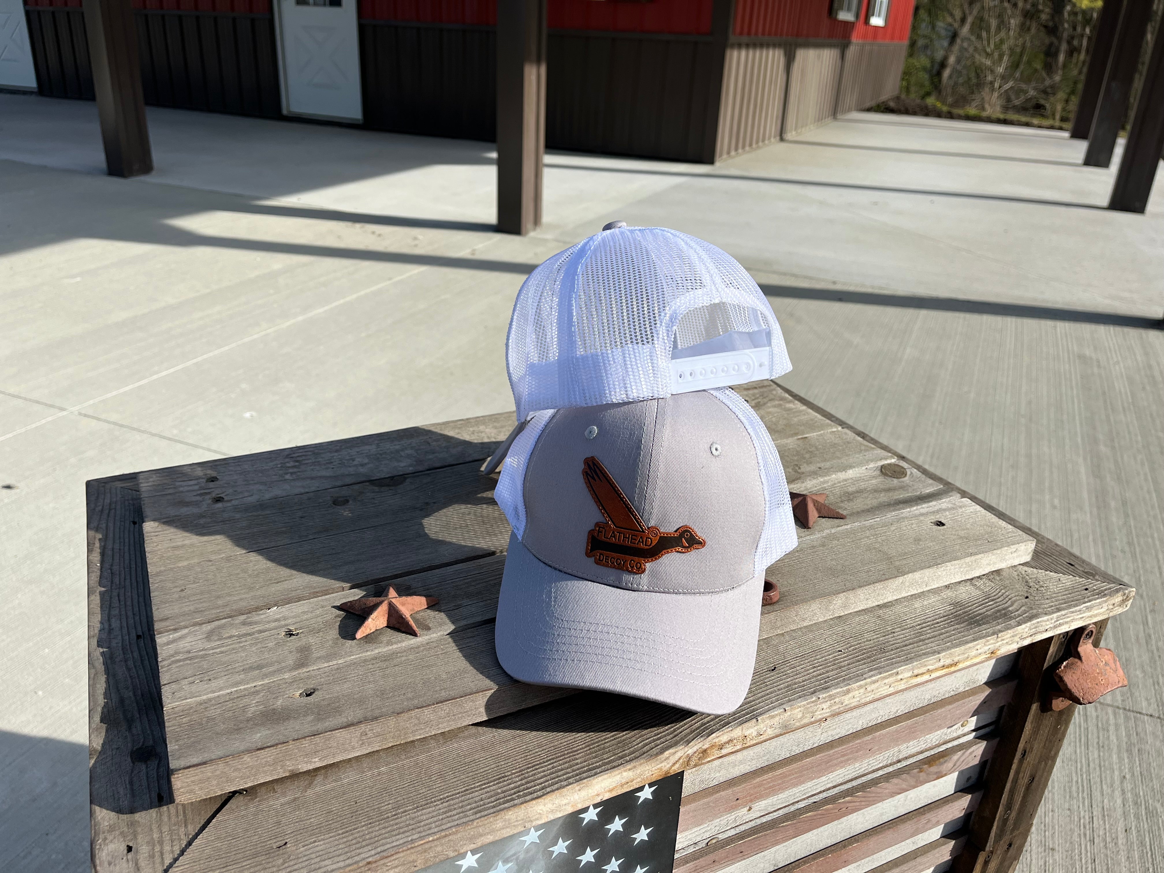 Light Gray & White SnapBack w/Premium Leather Patch